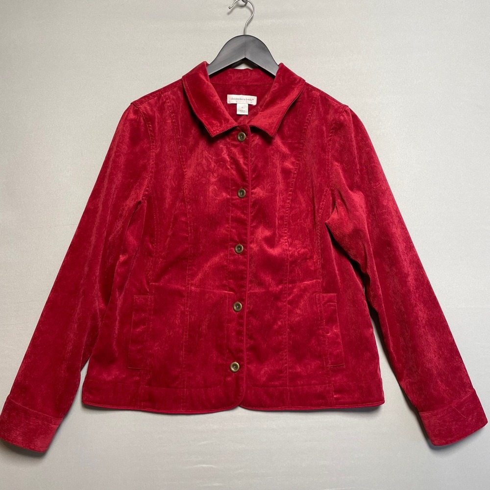 Christopher & Banks Red Corduroy Blazer Jacket Button Front Womens Size M‎